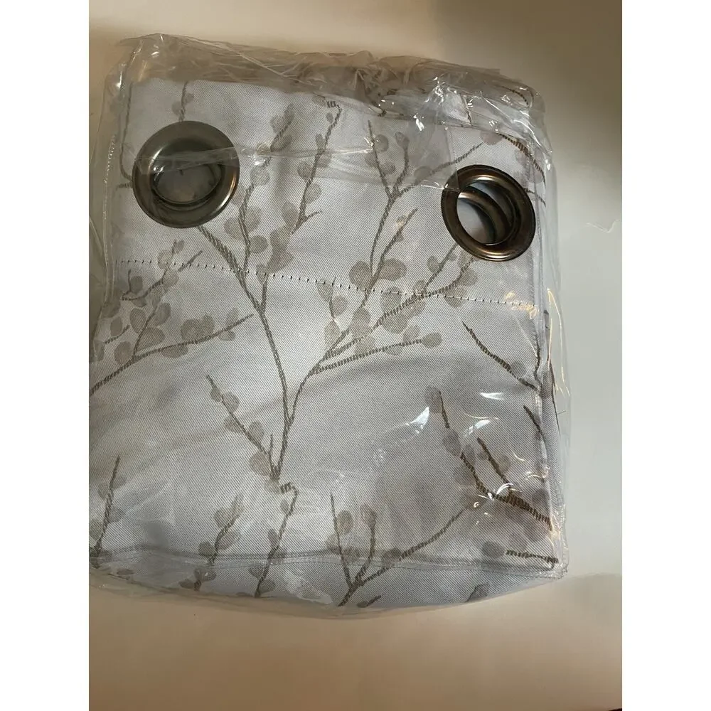 Brown‎ Branch Pattern Room Darkening White Window Curtains 63 Inch 2 Panels